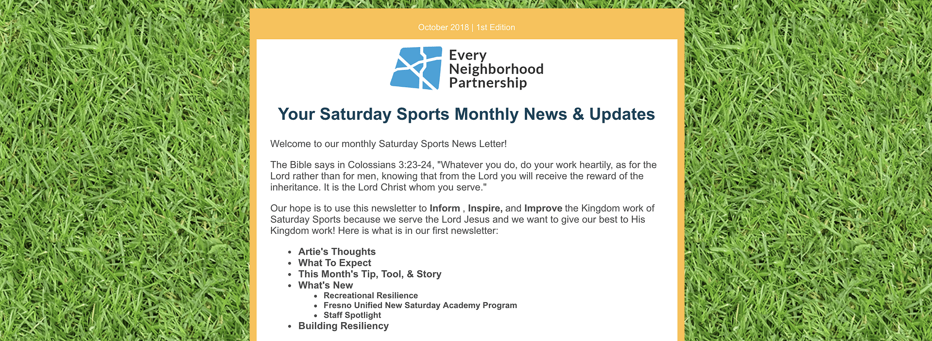 October – Saturday Sports Newsletter